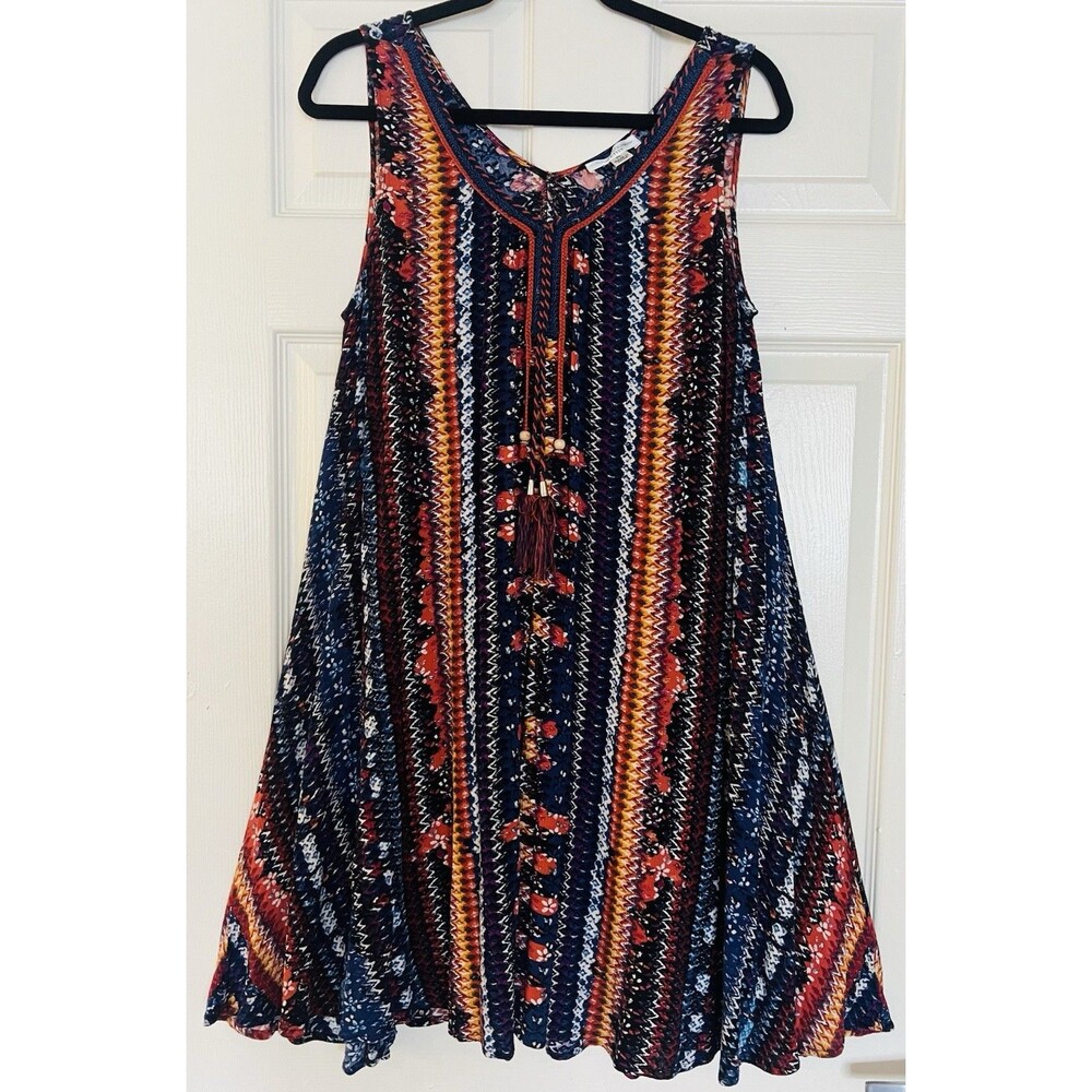 John Paul Richard Boho Geometric Tribal Aztec Print Dress Sz PL Festival Gypsy